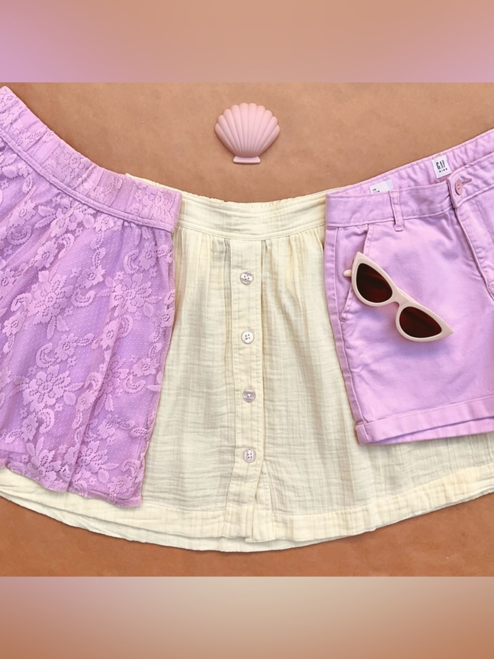 Bundle ❉ Cotton Lace Skirt & Shorts in Light Pink Lilac Size 12 14